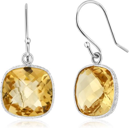 Amazon.com: Gem Stone King 925 Sterling Silver Yellow Citrine Stud Dangle Earrings For Women (10.00 Cttw, Gemstone Birthstone, 11MM Cushion Cut): Clothing, Shoes & Jewelry