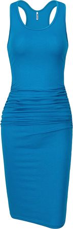 Amazon.com: Missufe Women's Sleeveless Racerback Tank Ruched Bodycon Sundress Midi Fitted Casual Dress (Acid Blue, XX-Large) : Clothing, Shoes & Jewelry