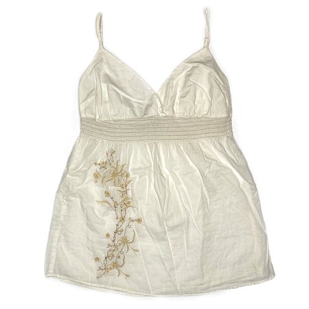 white and beige floral filigree design camisole top