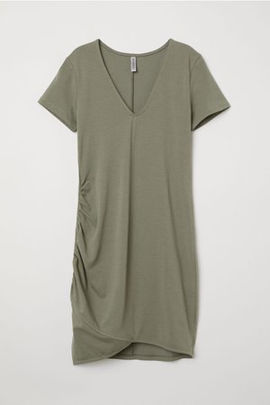 V-neck Jersey Dress - Khaki green - | H&M US