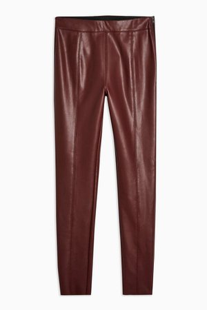 Burgundy Faux Leather Skinny Trousers | Topshop