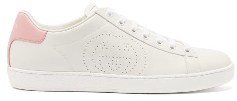 New Ace Perforated-logo Leather Trainers - Pink White