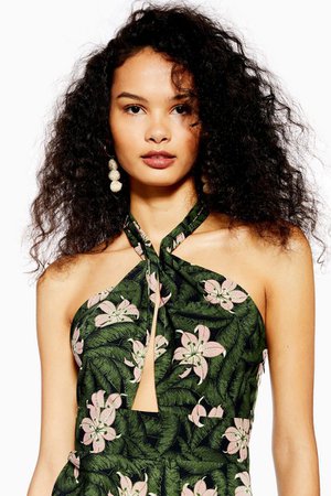 Hibiscus Floral Halter Neck Midi Dress | Topshop