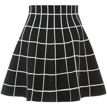 Black Knitted Grid Check Skater Skirt