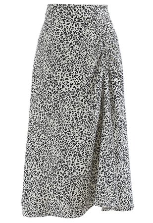 Animal Print Side Ruched Midi Skirt in Ivory - Retro, Indie and Unique Fashion