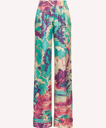 Red Valentino Silk Pants in Emerald Forest Print