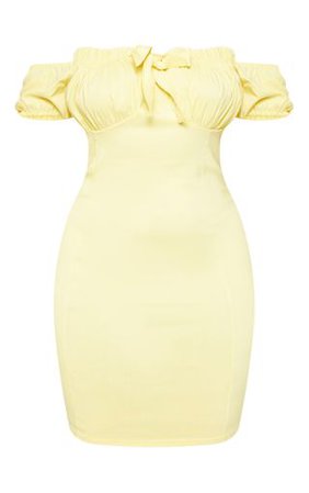 Plus Lemon Yellow Cargo Bardot Cup Bodycon Dress | PrettyLittleThing
