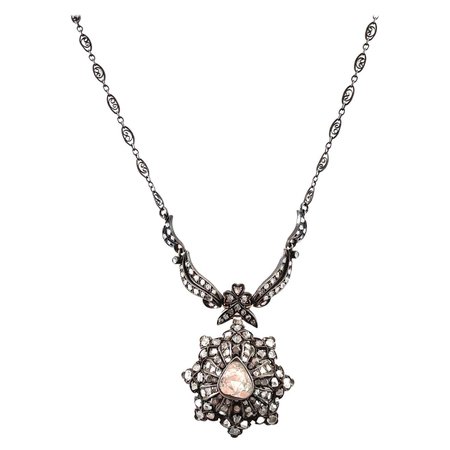 Vintage Victorian Style Apx 4.30ct Rose Cut Diamond Drop Necklace For Sale at 1stDibs