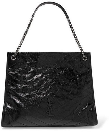 Niki Large Quilted Crinkled Glossed-leather Tote - Black