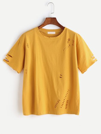 Yellow Ripped Short Sleeve T-shirt