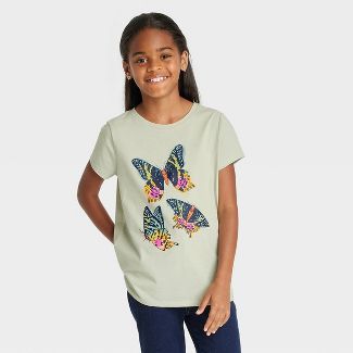 Girls' 'butterflies' Short Sleeve Graphic T-shirt - Cat & Jack™ Army Green : Target