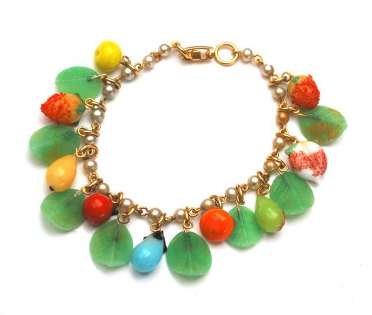 Vintage Fruit salad bead bracelet dangle glass beads green | Etsy