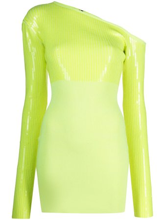 David Koma yellow sequin-embroidered asymmetric knit dress for women | R21DKKN19D at Farfetch.com