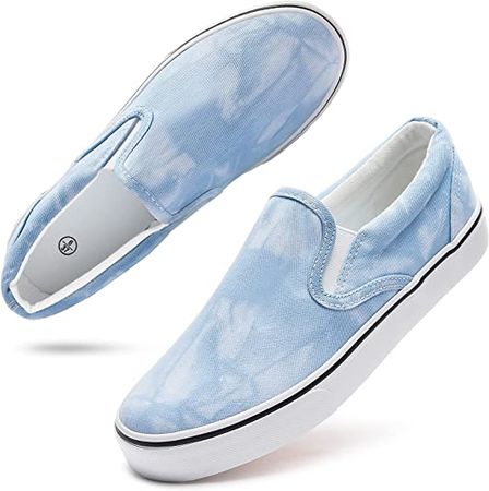 Amazon.com | Women's Slip on Shoes Low Top Canvas Sneakers Non Slip Fashion Casual Shoes（Lt.Blue.US10） | Fashion Sneakers