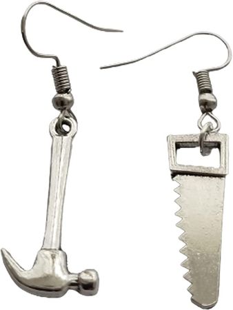 Amazon.com: Tiny Hammer and Saw Charm Earrings - Miniature Tool Jewelry - Unmatch Unusual Earrings: Clothing, Shoes & Jewelry