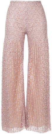 pearl embellished lace trousers