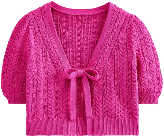 Bow-Trim Cropped Cardigan - Phlox Pink | Boden US