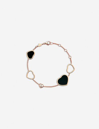 CHOPARD - Happy Hearts 18ct rose-gold, onyx and diamond bracelet | Selfridges.com
