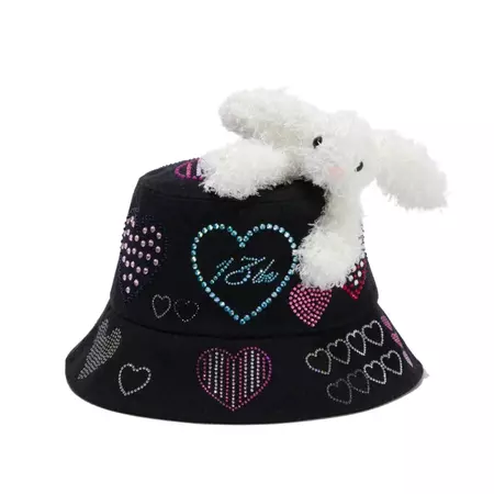 13DE MARZO Rhinestone Heart Denim Bucket Hat Bristol Black – Fixxshop
