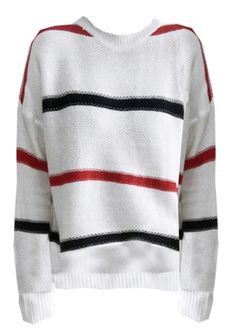 Chicnico Fashion Red Navy Striped White Knit Sweater – CHICNICO