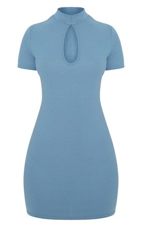 Blue Short Sleeve Key Hole Cut Out Bodycon Dress | PrettyLittleThing USA