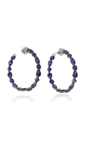 18K White Gold Rhodium-Plated Sapphire And Diamond Hoop Earrings by Nam Cho | Moda Operandi