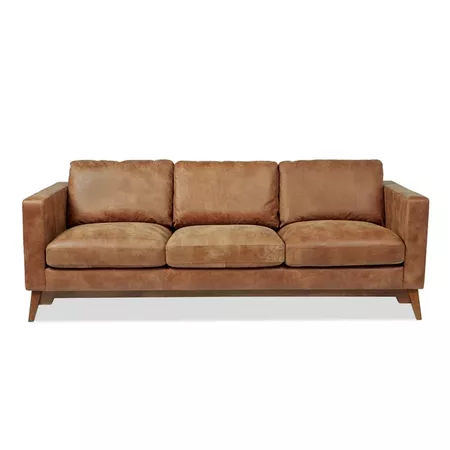 Shop Jasper Laine Filmore 89-inch Tan Leather Sofa - Free Shipping Today - Overstock.com - 8840201