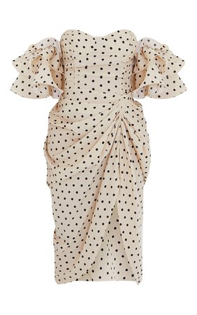 Sage Green Bardot Frill Sleeve Draped Midi Dress | PrettyLittleThing USA