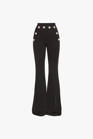 Black Flared Pants With Gold Tone Double Breasted Closure for Women - Balmain.com