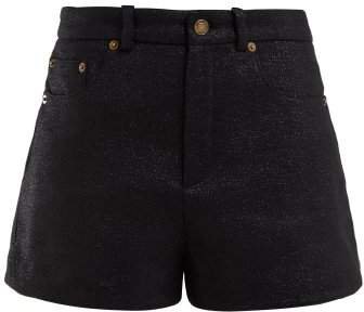 Metallic Wool Blend Tweed Lame Shorts - Womens - Black