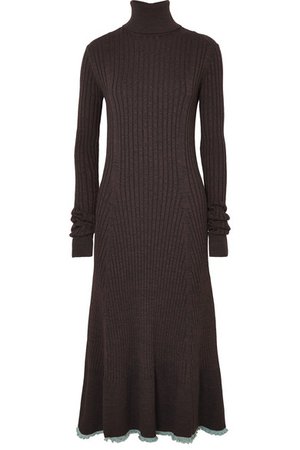 Jil Sander | Two-tone ribbed fleece wool-blend turtleneck midi dress | NET-A-PORTER.COM