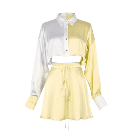yellow and white top and skirt set