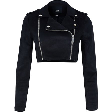 Black crop double zip biker jacket | River Island