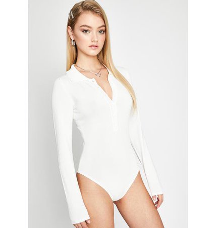 Sugar Thrillz Long Sleeve Button Up Bodysuit White | Dolls Kill
