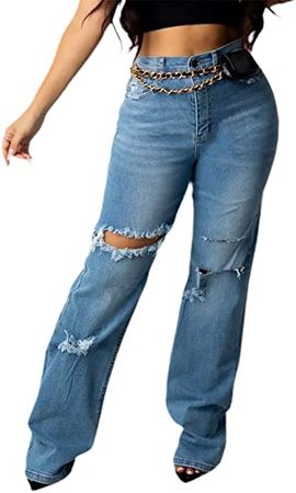 Kinghua Boyfriend Jeans for Women Ripped Stretch Wide Leg Jeans at Amazon Women's Jeans store