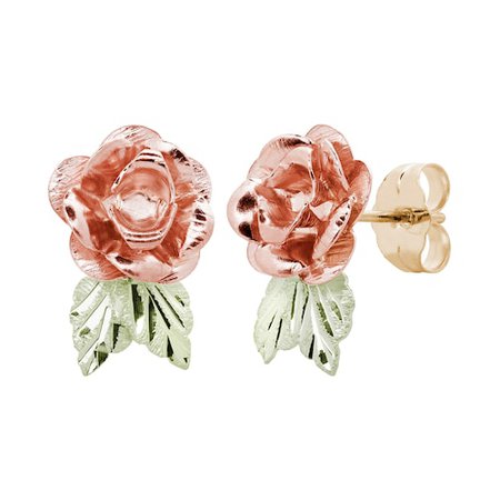 Black Hills Gold Tri-Tone Rose Stud Earrings