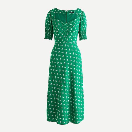 J.Crew: Puff-sleeve Midi Dress In Bandana Flowers Print For Women green