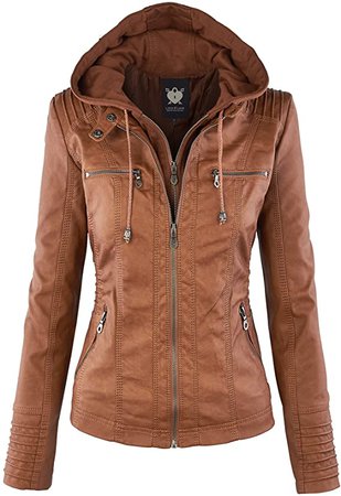 Lock and Love Women's Removable Hooded Faux Leather Moto Biker Jacket (XS~2XL) at Amazon Women's Coats Shop