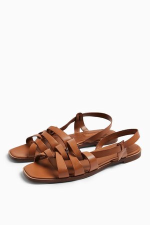 LOYAL Tan Leather Strap Flat Sandals | Topshop