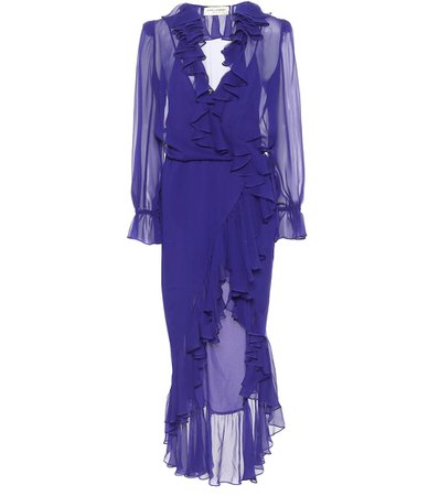Saint Laurent - Ruffled silk midi dress | Mytheresa