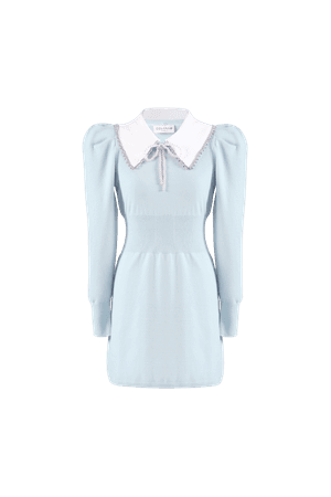 PEARL BOW KNIT DRESS（BLUE) – Ozlana