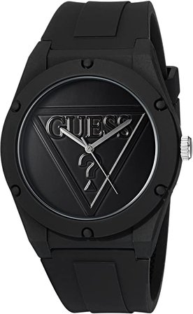 GUESS Iconic Black Retro Pop Logo Stain Resistant Silicone Watch. Color: Black (Model: U0979L2)