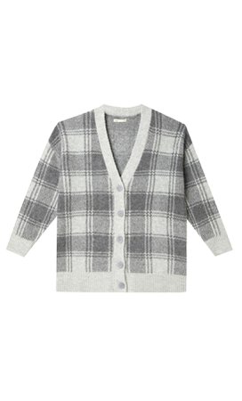 Long checked knit cardigan - Women's Just in | Stradivarius United States