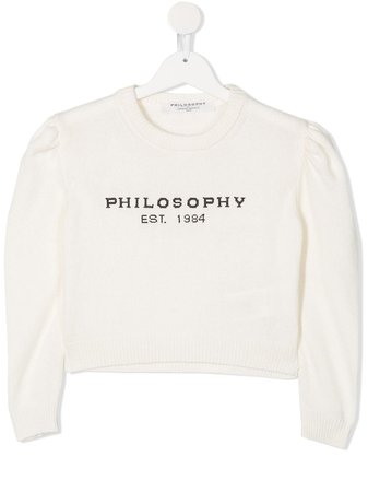 Shop white Philosophy Di Lorenzo Serafini Kids logo-print puff sleeves sweatshirt with Express Delivery - Farfetch