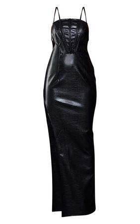 Black Croc Pu Corset Side Cut Out Midaxi Dress | PrettyLittleThing USA