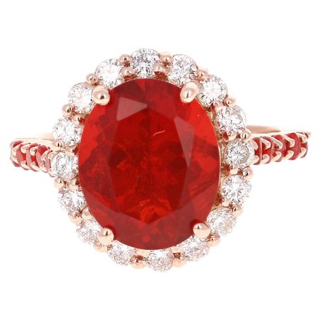 4.30 Carat Fire Opal Diamond Rose Gold Cocktail Ring For Sale at 1stdibs