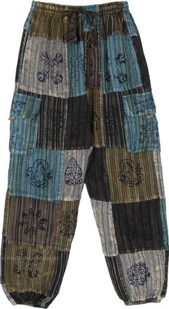 Shades Of The Night Patchwork Hippie Harem Pants | Blue | Split-Skirts-Pants, Patchwork, Stonewash, Bohemian