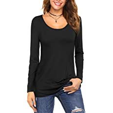 Amazon.com: Amoretu Long Sleeve T-Shirts Solid Scoop Neck Basic Tops Tee for Women Black XL : Clothing, Shoes & Jewelry