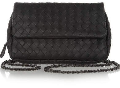 Messenger Mini Intrecciato Leather Shoulder Bag - Black