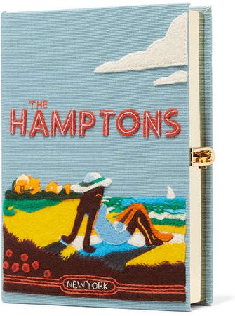 Hamptons Felt-appliquéd Canvas Clutch - Light blue